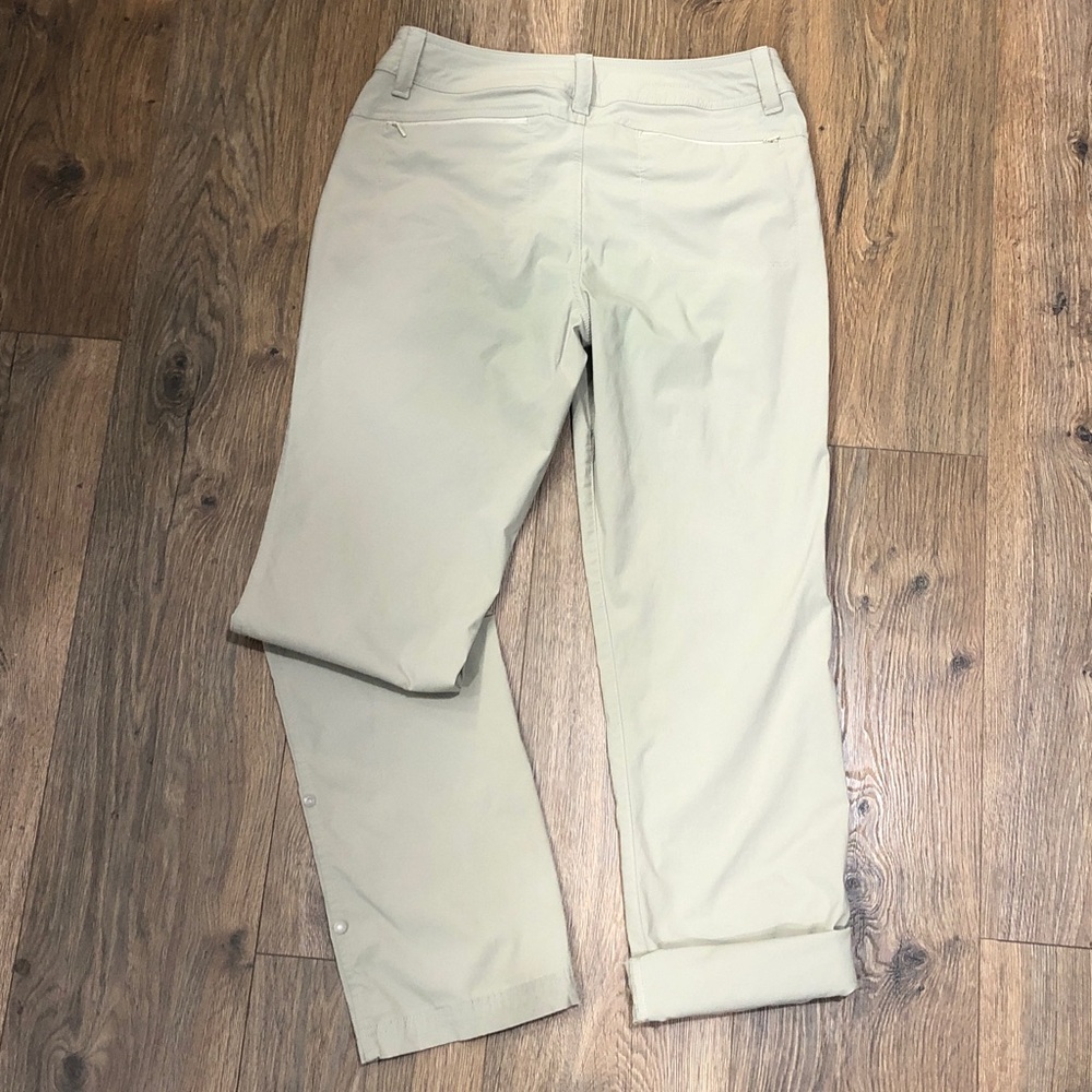 EddieBauer Wms Khaki HIKING PANTS RollUp Leg Mesh Pockets EUC - Picture 3 of 8
